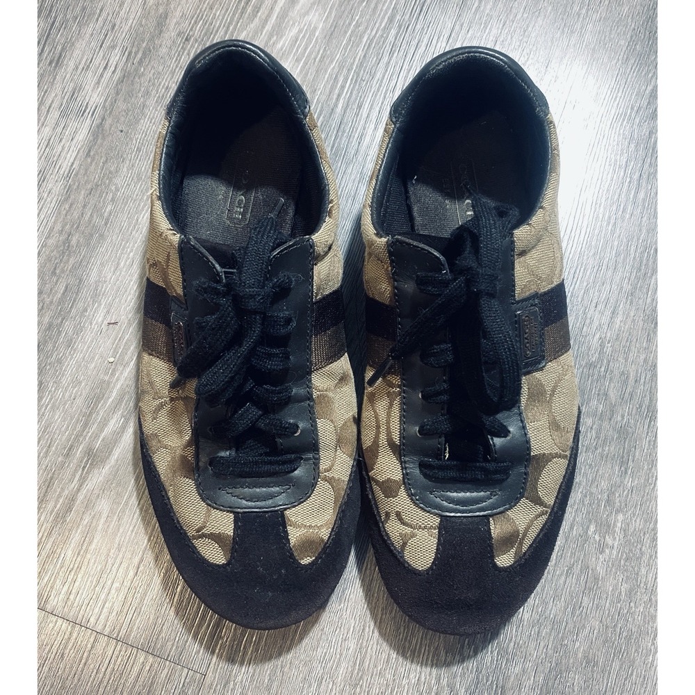Coach Joss Y2K Signature Canvas Sneakers Womens Size 7 Brown Black Logo